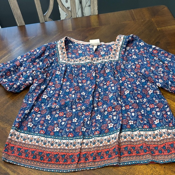 Knox Rose Blue and Red Floral Blouse - Picture 2 of 4